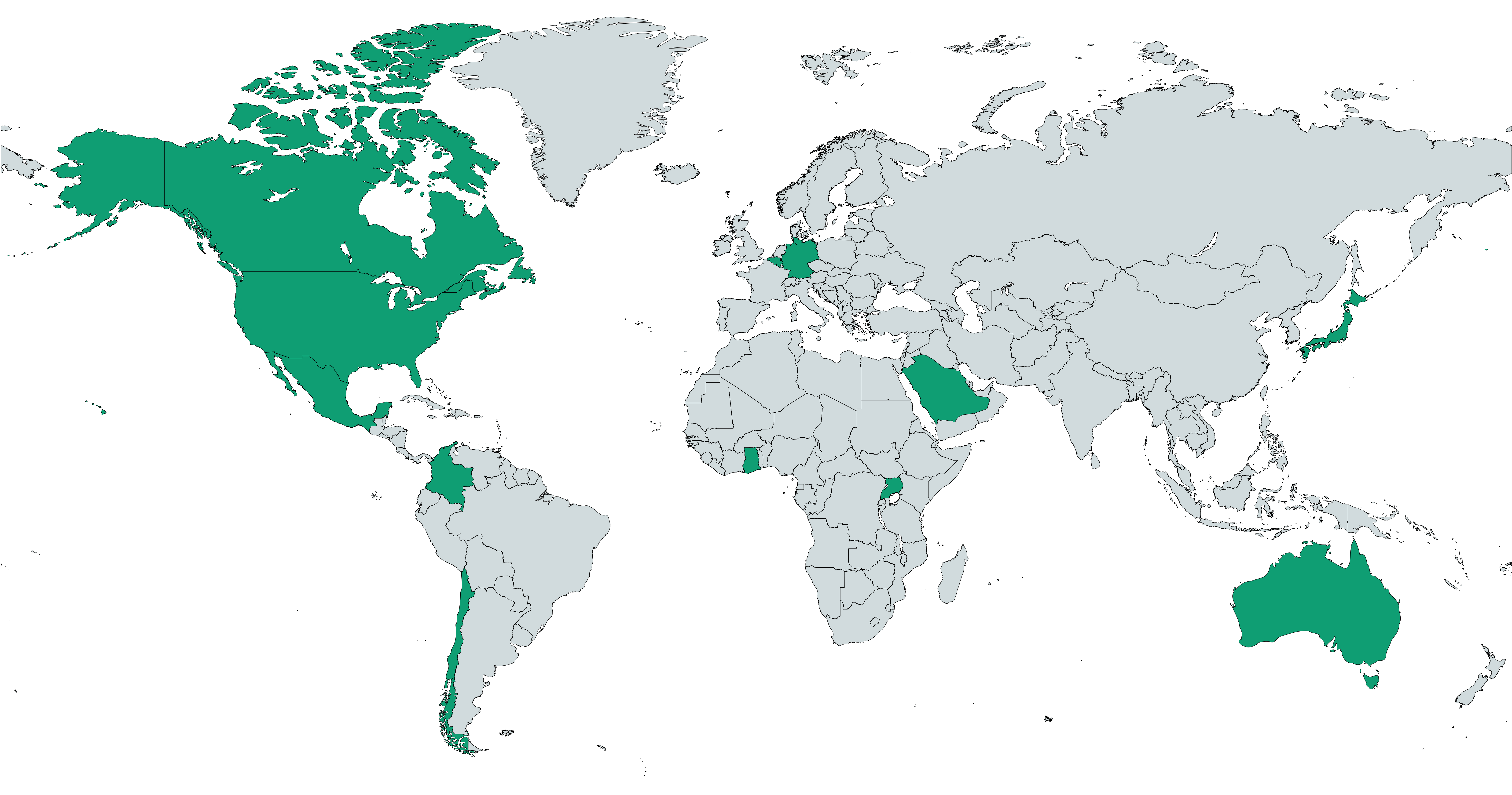 A world map showcasing the countries from around the world where the speakers for the 2024 Summit on Plant Resilience come from