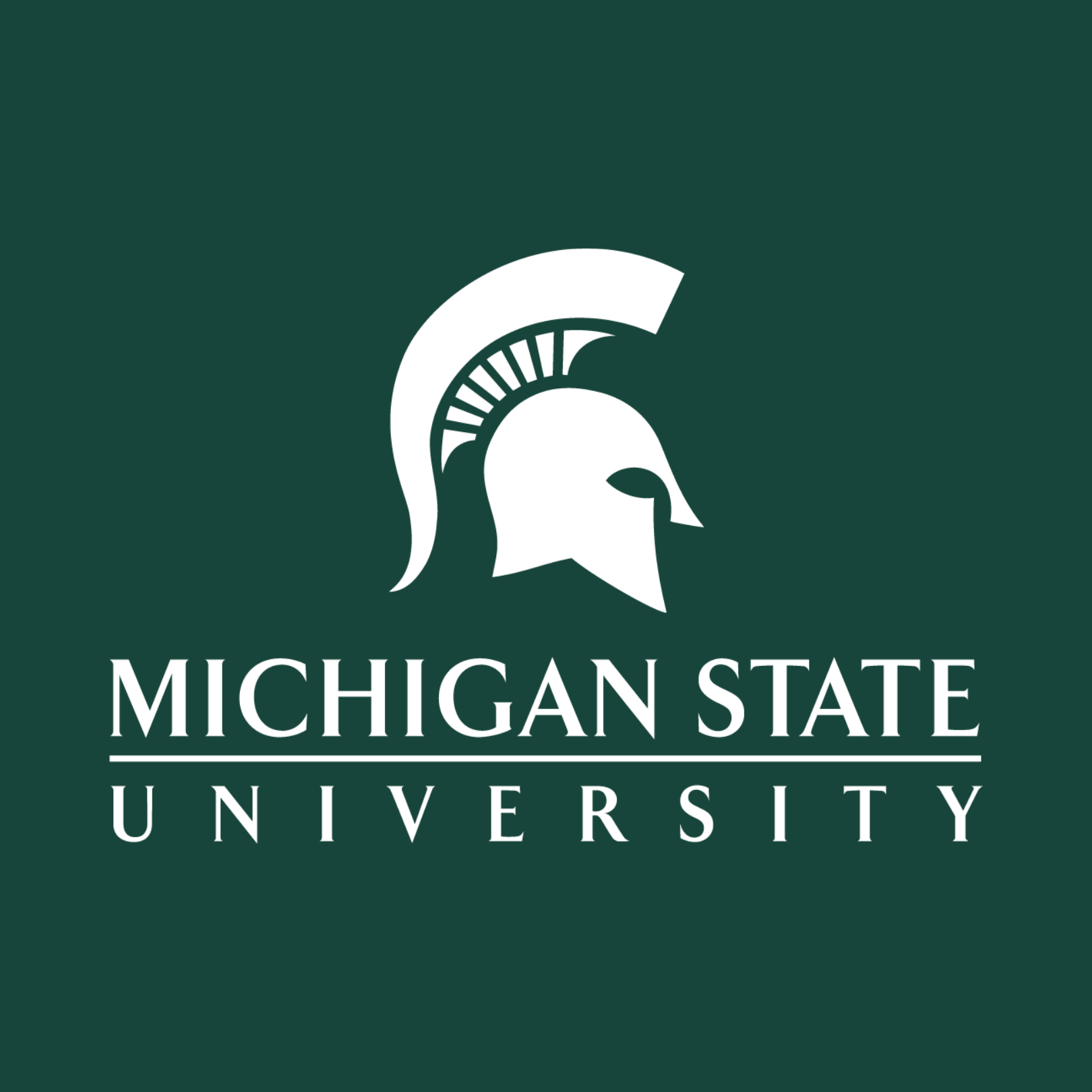 The MSU logo and wordmark in white with a dark green background